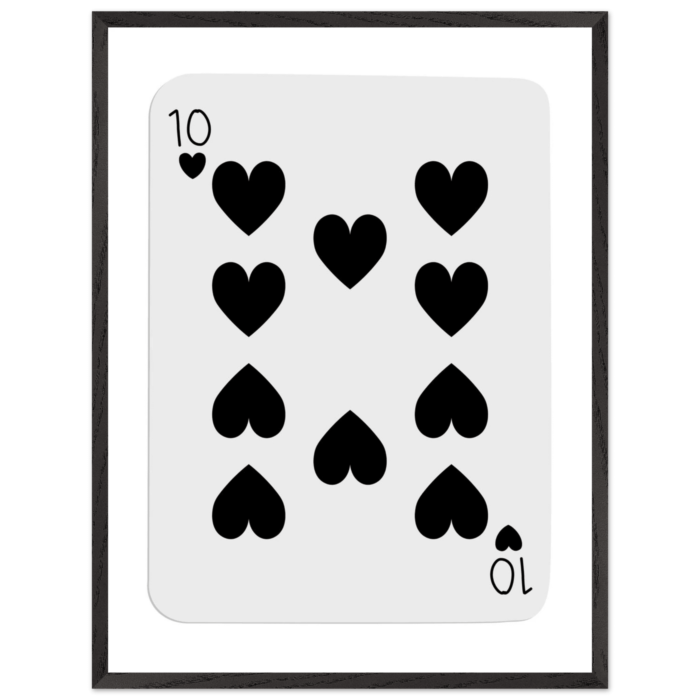 Minimalist Ten of Hearts Poker Card Print - Mounted Framed Eco-Friendly Wall Art for Game Rooms & Modern Decor - Vibrantwalls