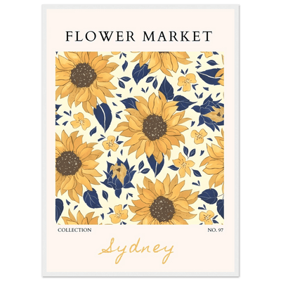 Vibrant Sunflower & Navy Floral Framed Poster – 'Flower Market Sydney' Collection | Ready-to-Hang Wall Art - Vibrantwalls