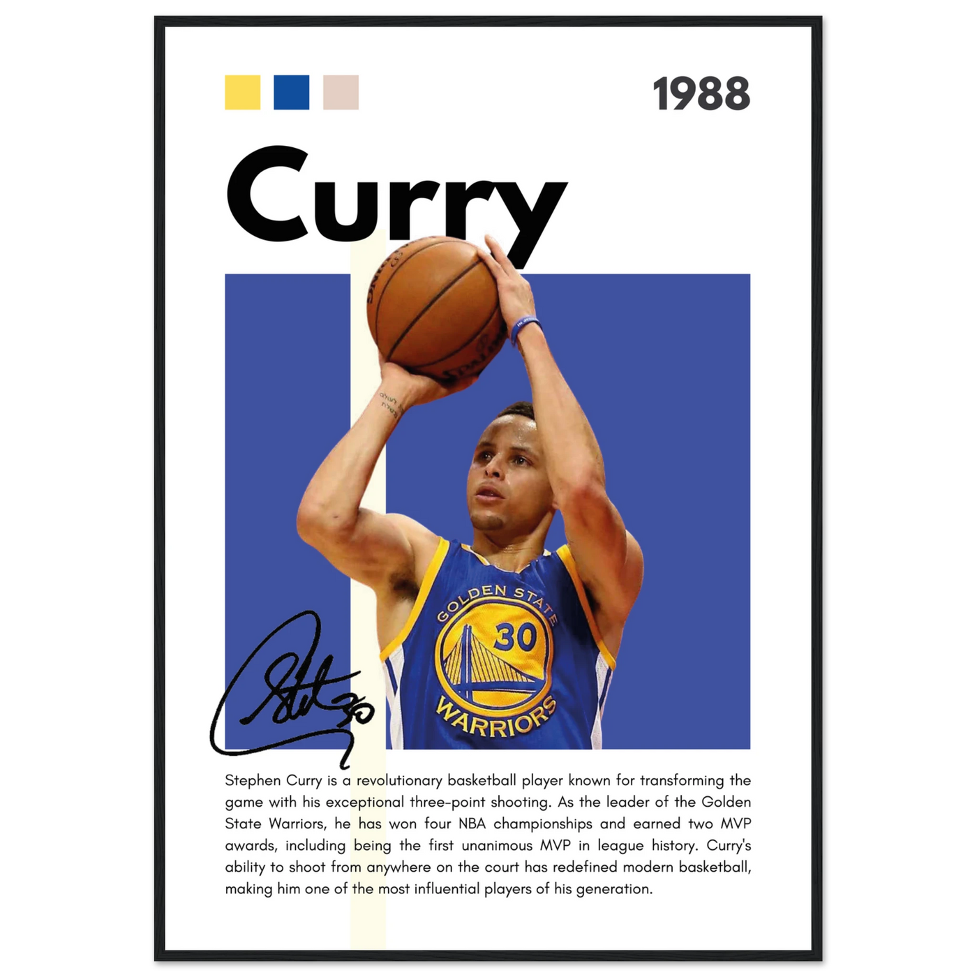 Stephen Curry Golden State Warriors Vintage Art 70x100 cm 28x40″ Black frame Vibrantwalls
