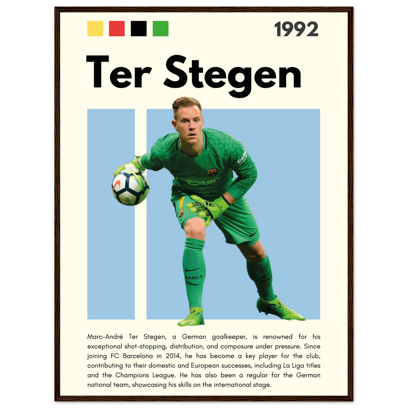 Marc-André Ter Stegen FC Barcelona Goalkeeper Framed Poster – Minimalist Football Art Print 60x80 cm 24x32″ Dark wood frame Vibrantwalls
