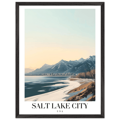 Salt Lake City Framed Poster – Modern Winter Landscape Art with Wood Frame - Vibrantwalls