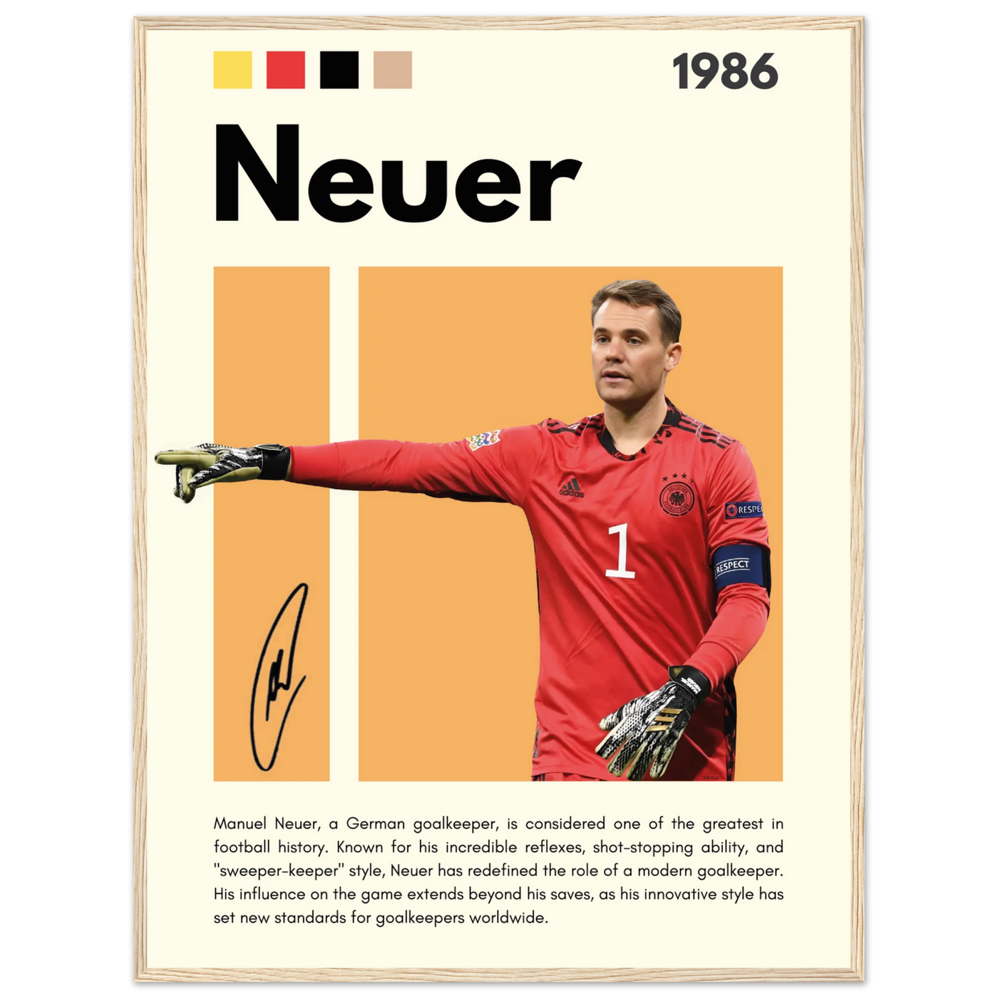 Manuel Neuer Goalkeeper Framed Football Legend Poster 60x80 cm 24x32″ Wood frame Vibrantwalls