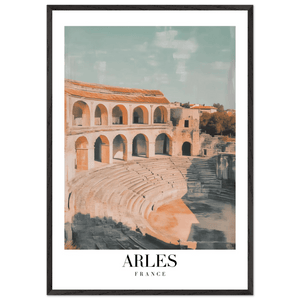 Arles France Amphitheater Framed Poster – Vintage Travel Wall Art with Wooden Frame and Serene Palette - Vibrantwalls