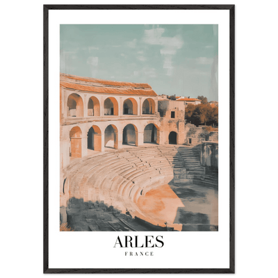Arles France Amphitheater Framed Poster – Vintage Travel Wall Art with Wooden Frame and Serene Palette - Vibrantwalls