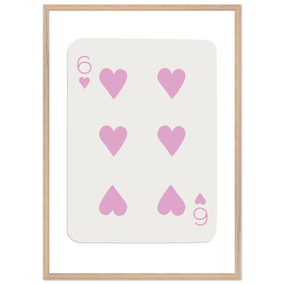Minimalist Pink Six of Hearts Poker Card Print - Mounted Framed Eco-Friendly Wood Art - Vibrantwalls