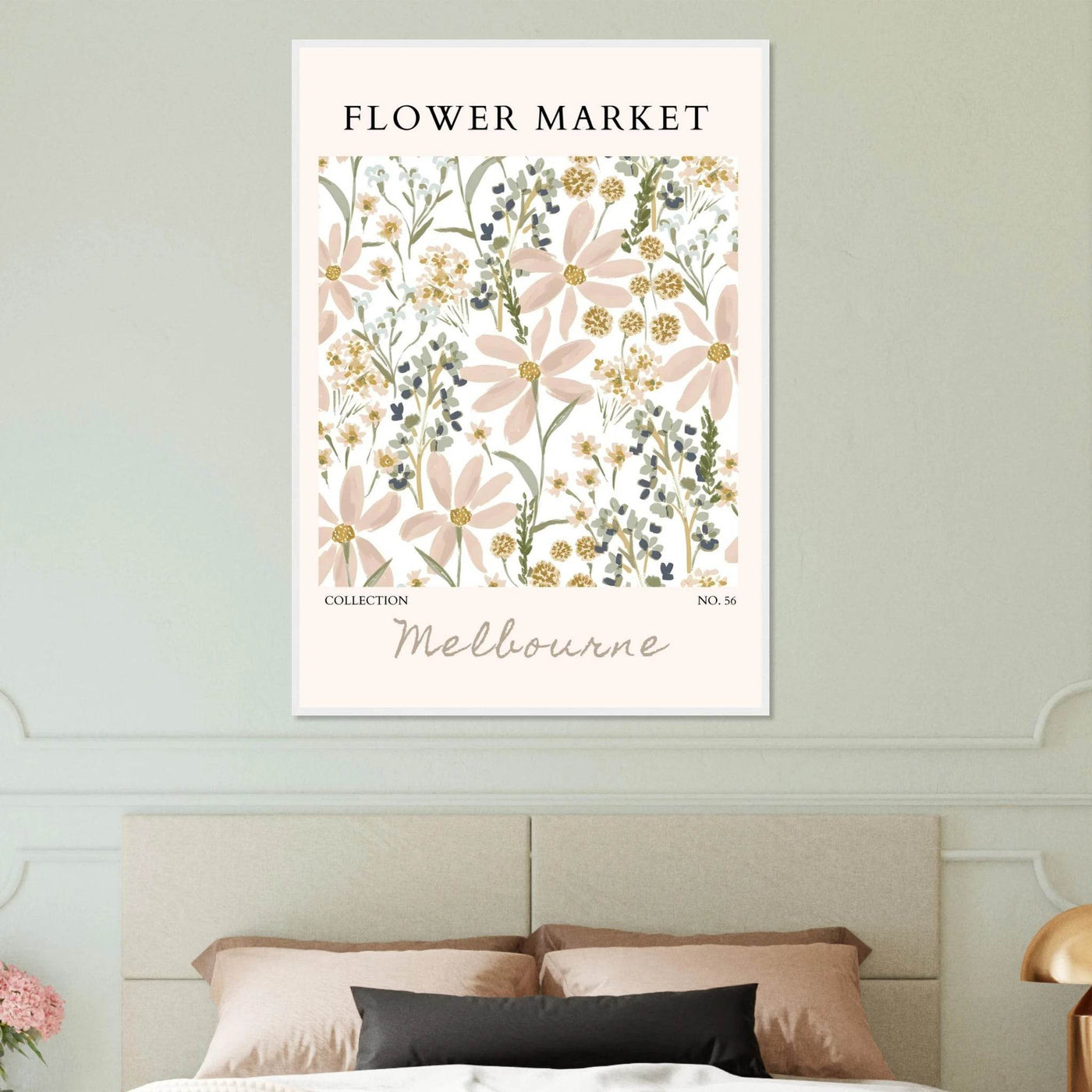 Flower Market Melbourne Framed Poster – Blush Floral & Sage Green Art Print | Ready-to-Hang Wall Decor - Vibrantwalls