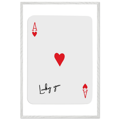 Lucky You Ace of Hearts Card Print - Framed Poker Art, Modern Design, Eco-Friendly Wood Frame - Vibrantwalls