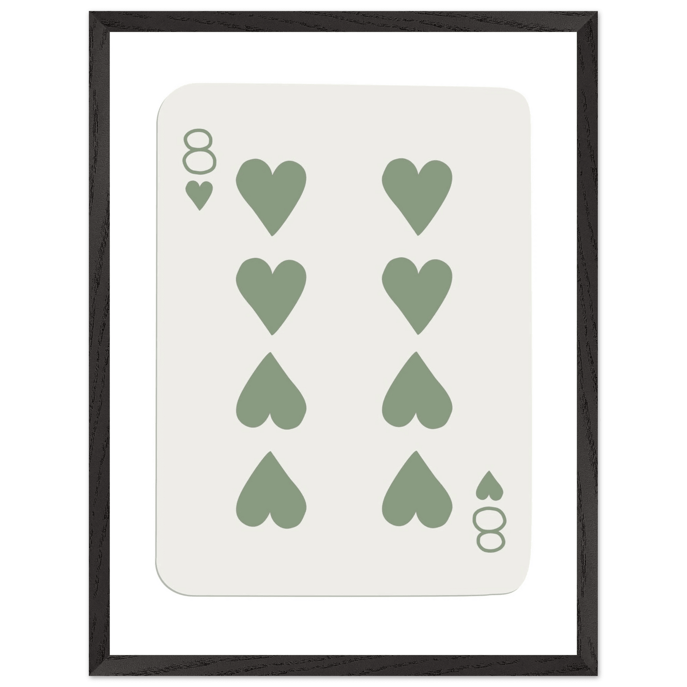 Minimalist Eight of Hearts Poker Card Print - Mounted Framed Poster Art, Eco-Friendly Wood Frame in Sage Green - Vibrantwalls