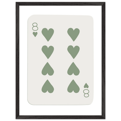 Minimalist Eight of Hearts Poker Card Print - Mounted Framed Poster Art, Eco-Friendly Wood Frame in Sage Green - Vibrantwalls