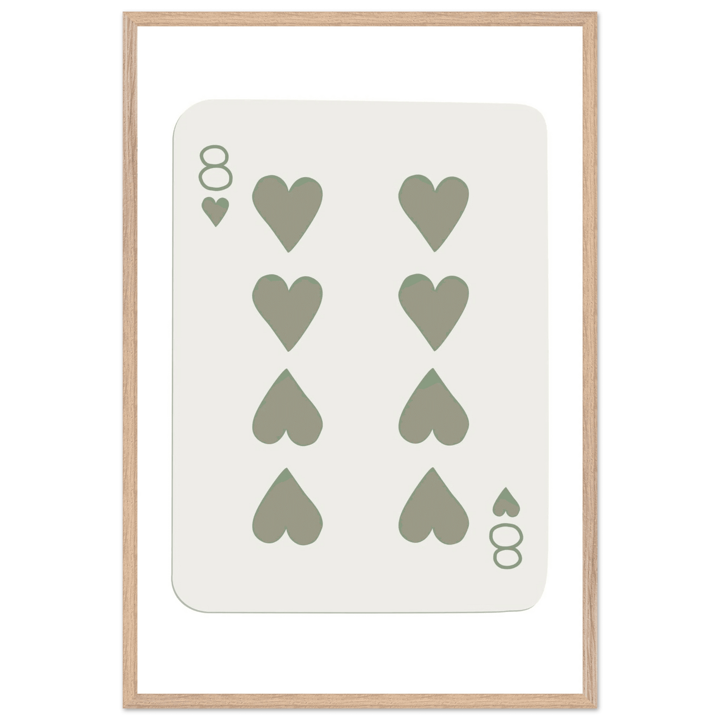 Minimalist Eight of Hearts Poker Card Print - Mounted Framed Poster Art, Eco-Friendly Wood Frame in Sage Green - Vibrantwalls