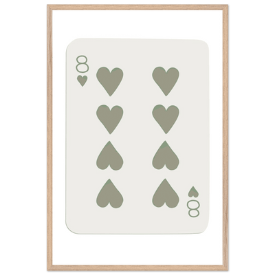 Minimalist Eight of Hearts Poker Card Print - Mounted Framed Poster Art, Eco-Friendly Wood Frame in Sage Green - Vibrantwalls