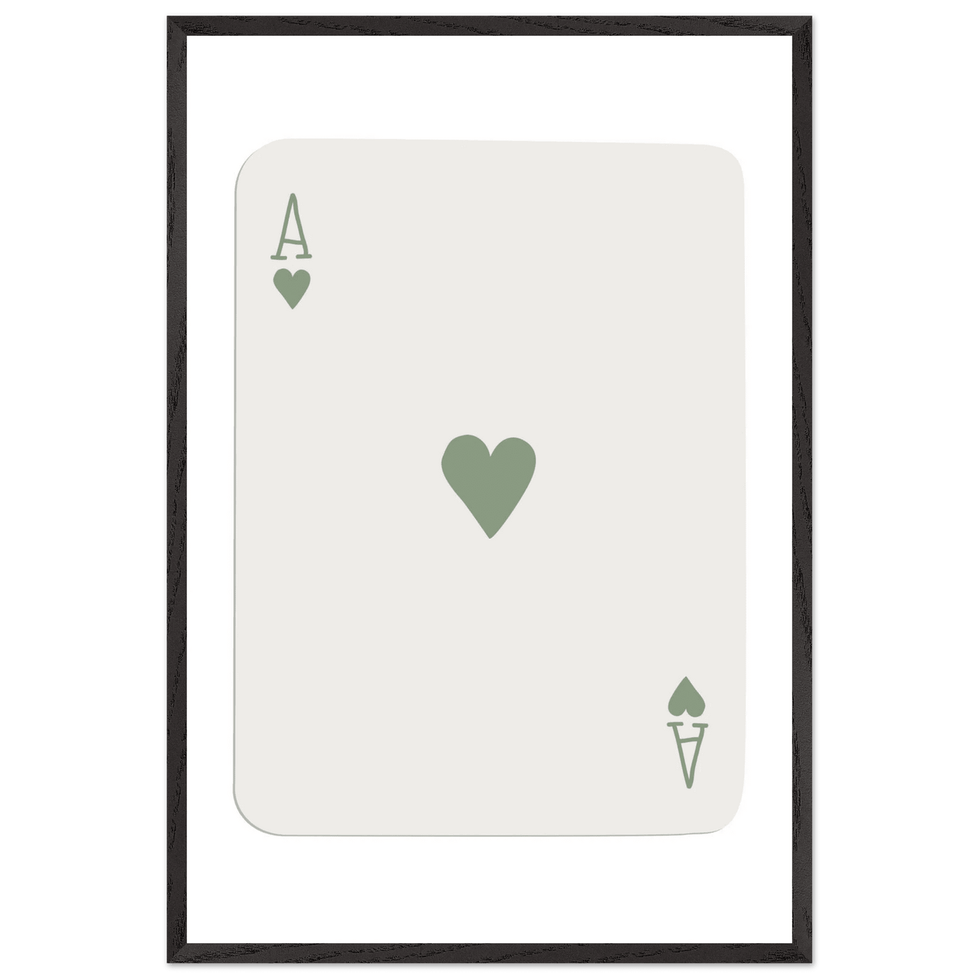 Minimalist Ace of Hearts Print - Eco-Friendly Framed Poster Art, Sage Green Elegance - Vibrantwalls