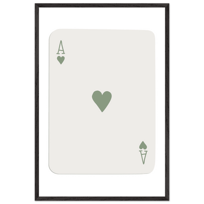 Minimalist Ace of Hearts Print - Eco-Friendly Framed Poster Art, Sage Green Elegance - Vibrantwalls
