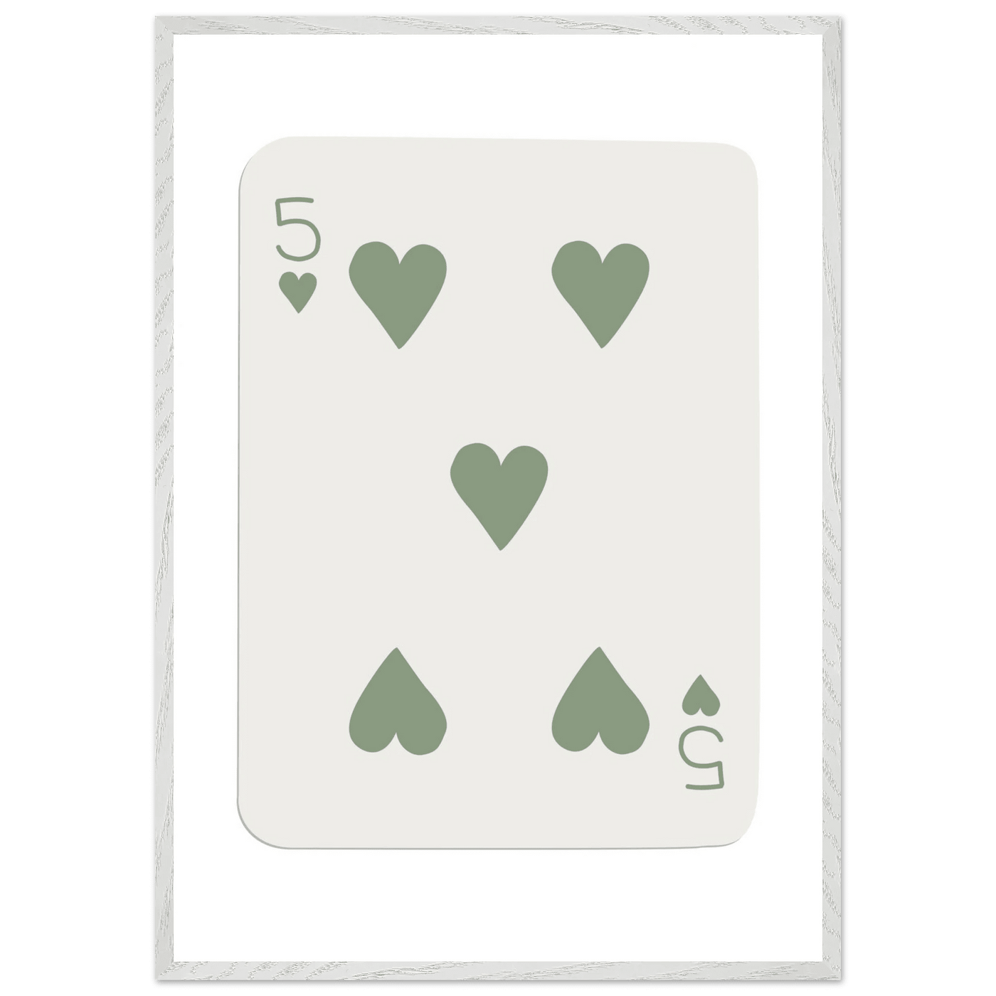 Five of Hearts Poker Card Print - Sage Green Aesthetic Framed Art, Eco-Friendly Wood Frame in Multiple Sizes - Vibrantwalls