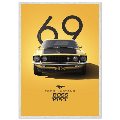 1969 Ford Mustang Boss 302 '69 - Iconic Yellow Framed Poster | Ready-to-Hang, Premium Art Print - Vibrantwalls