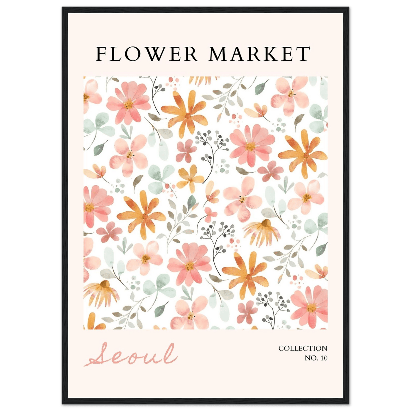Seoul Flower Market Framed Poster – Delicate Watercolor Blooms & Botanical Art Print | Ready-to-Hang - Vibrantwalls