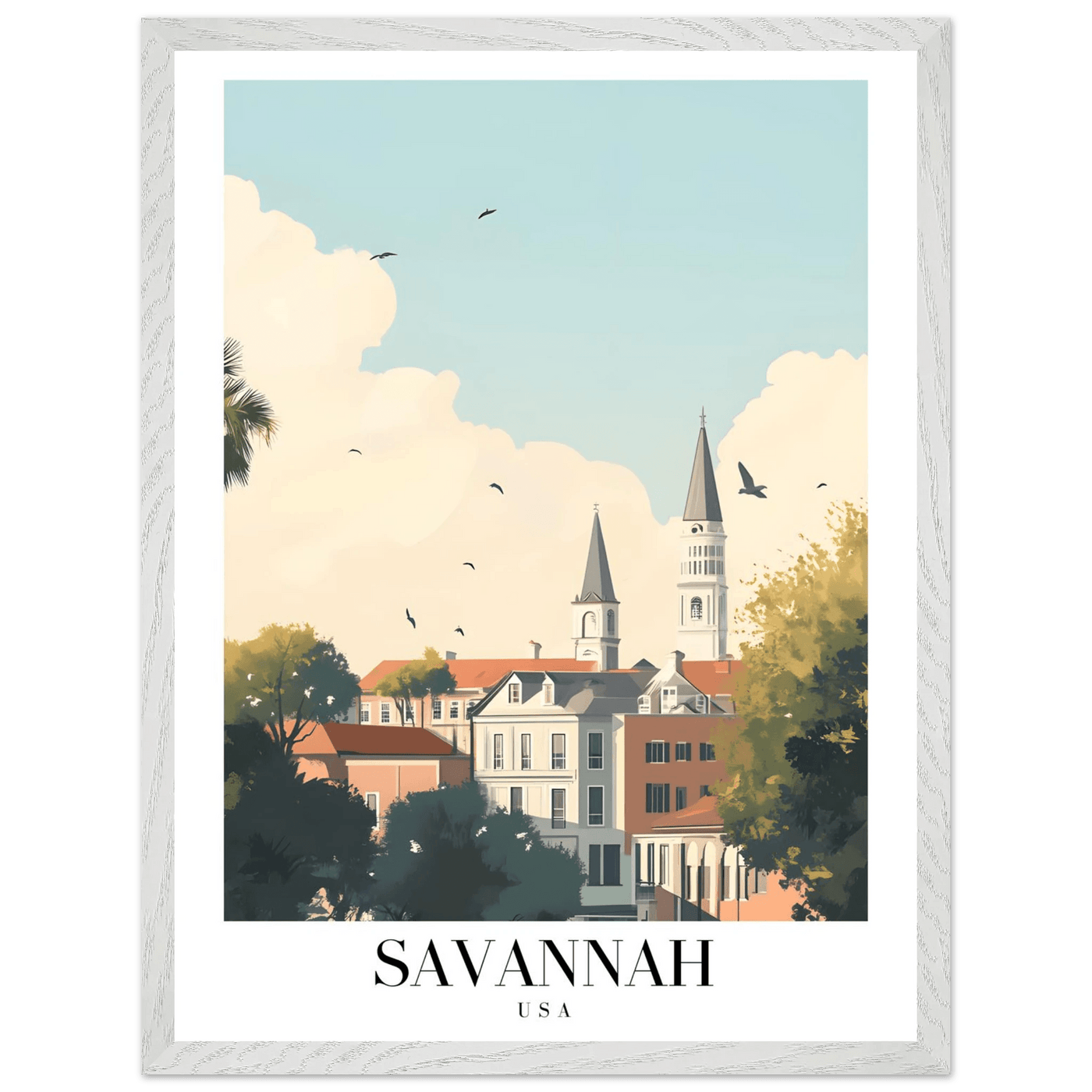 Savannah USA Framed Poster – Charming Cityscape Art with Wooden Frame - Vibrantwalls