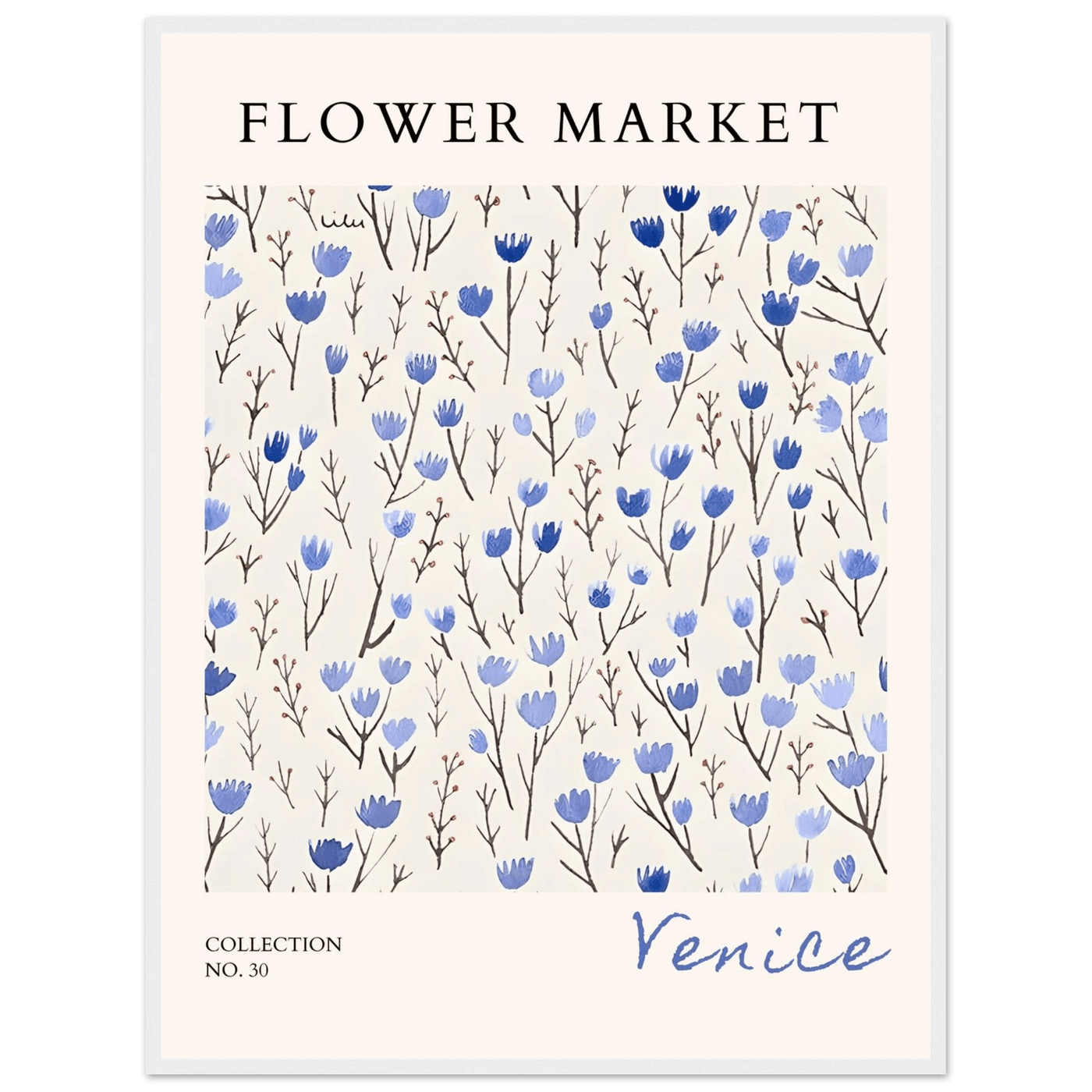 Venice Flower Market Framed Poster – Serene Blue Floral Art Print | Ready-to-Hang Wall Decor - Vibrantwalls