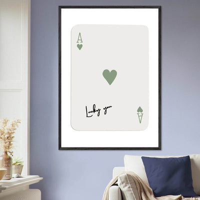 Lucky You Ace of Hearts Print - Botanical Green Framed Poster Art, Eco-Friendly Wood Frame & Choice of Finish - Vibrantwalls