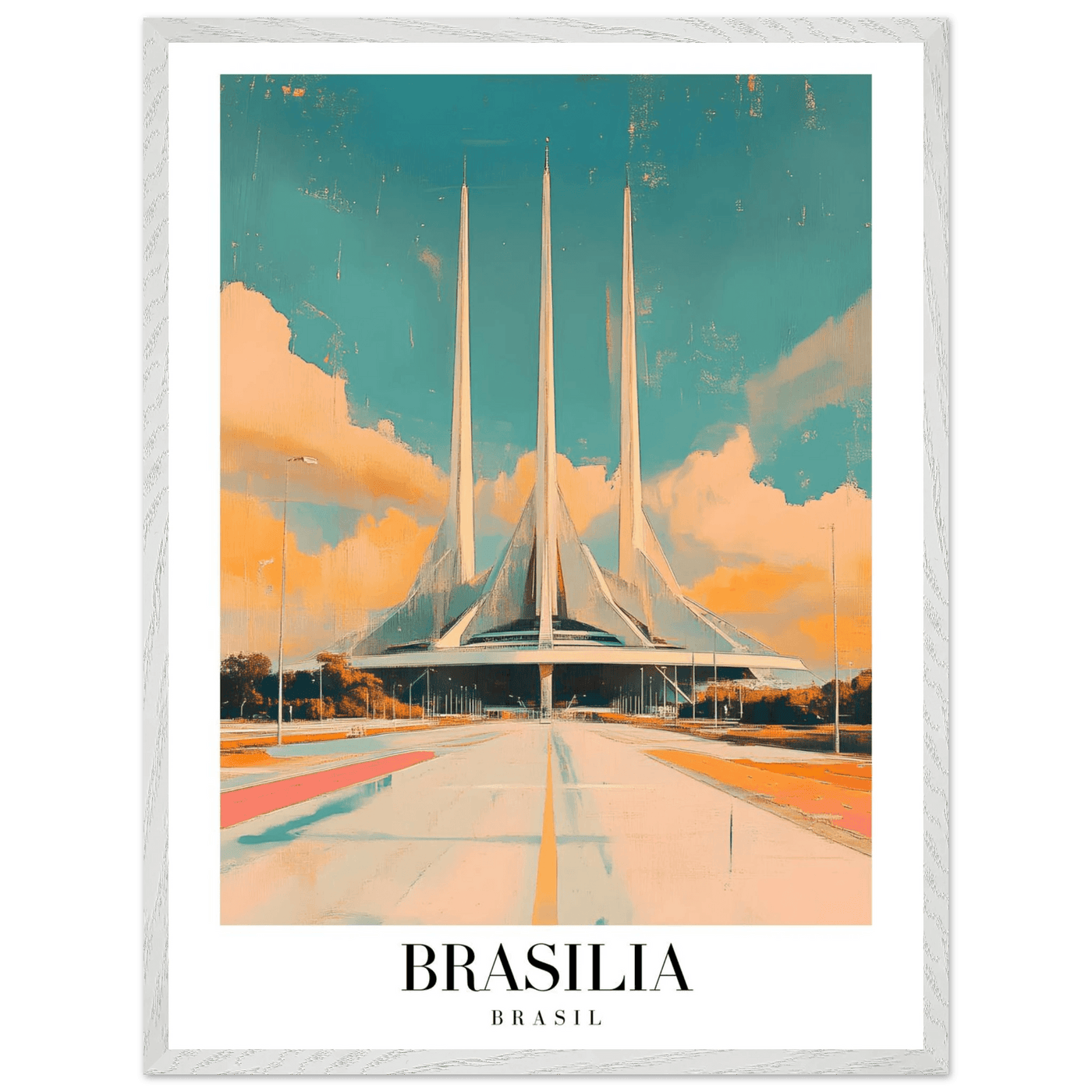 Brasília Brasil Mid-Century Modern Framed Poster – Vintage Travel Art with Wooden Frame - Vibrantwalls
