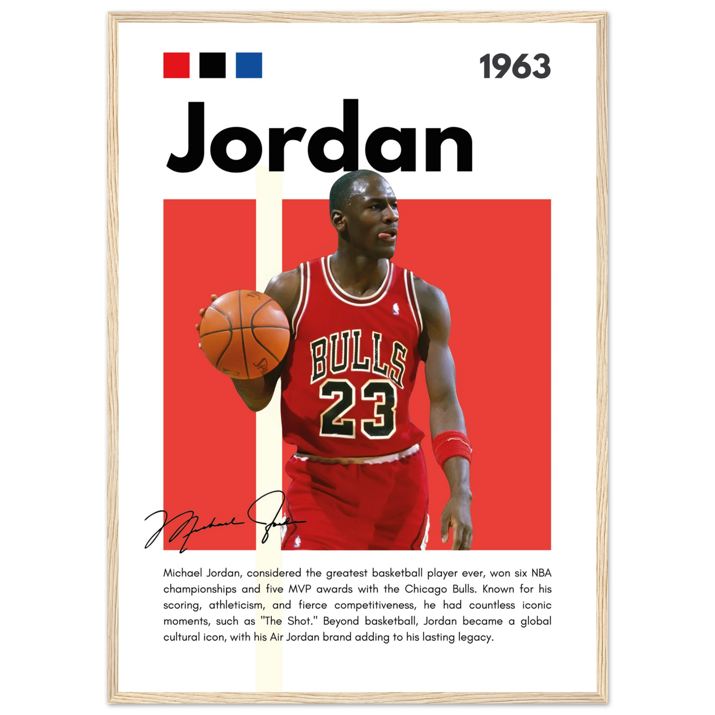 Michael Jordan Air Jordan Bulls Retro Print 50x70 cm 20x28″ Wood frame Vibrantwalls