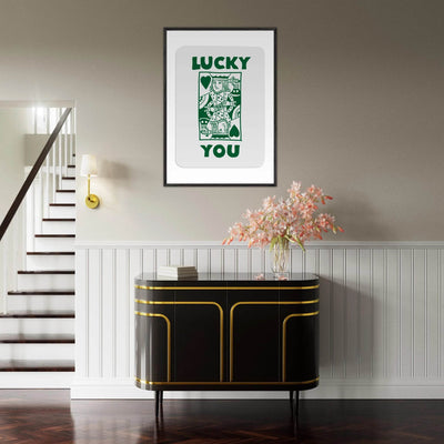 Lucky You Poker King of Hearts Print - Mounted Eco-Friendly Framed Poster Art in Dark Green - Vibrantwalls