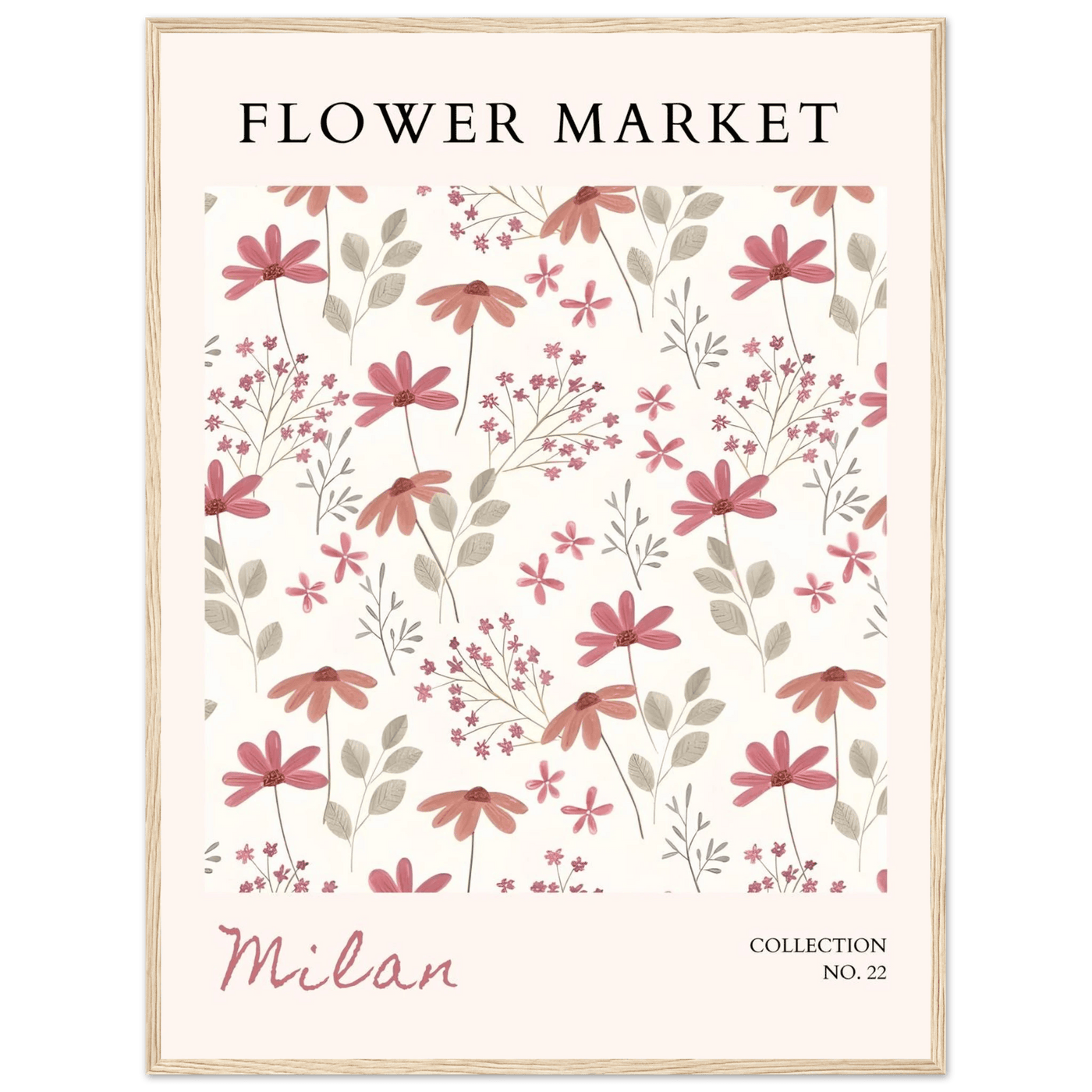 Milan Flower Market Framed Poster – Blush & Sage Floral Art Print | Ready-to-Hang Wall Decor - Vibrantwalls