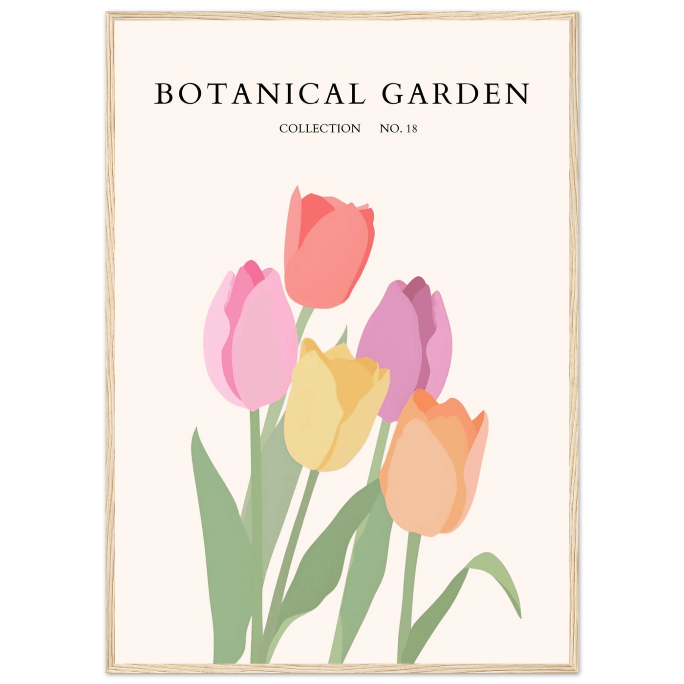 Botanical Garden Tulip Framed Poster – Pastel Bloom Art Print | Ready-to-Hang Floral Decor - Vibrantwalls