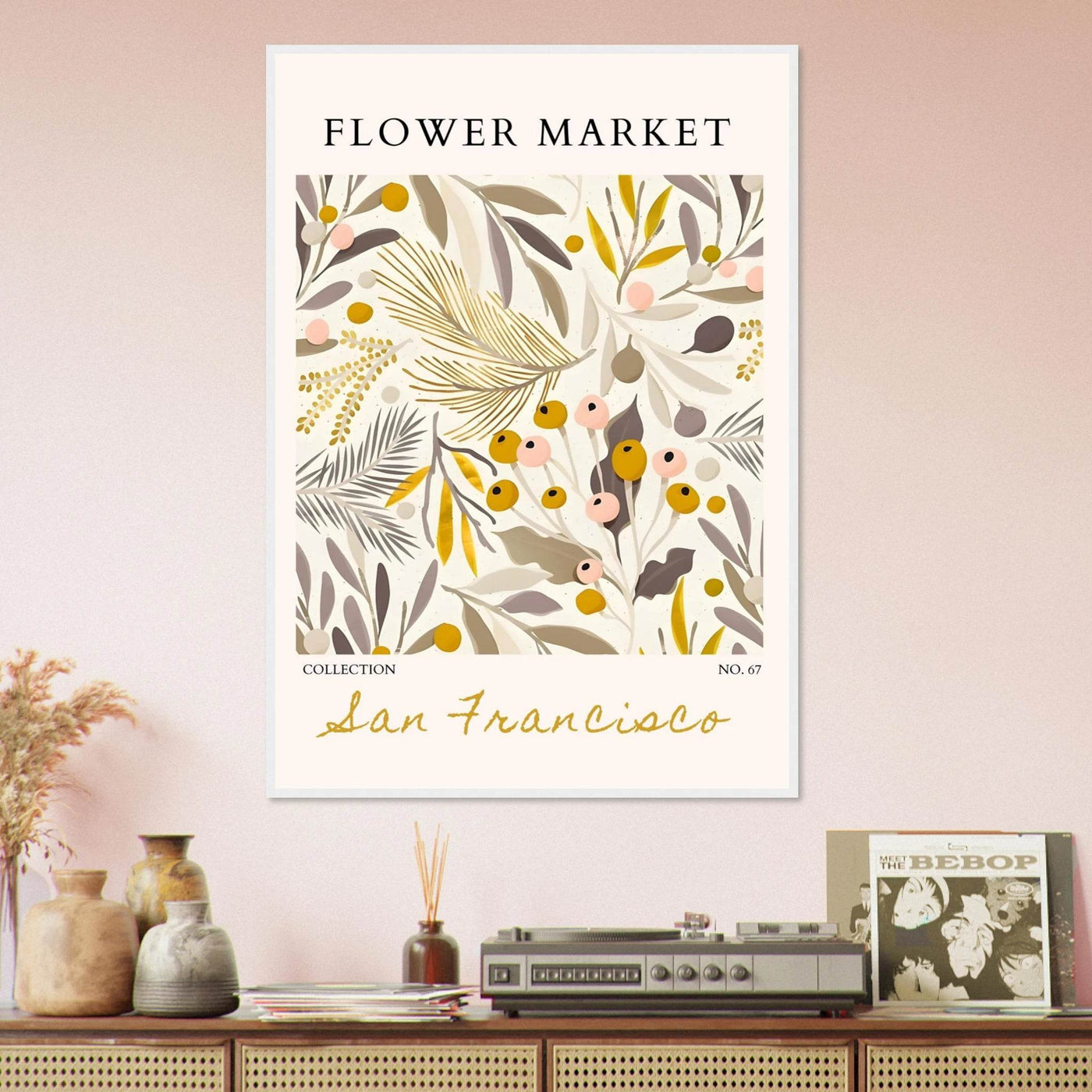 San Francisco Flower Market Collection Framed Poster – Botanical Golden Hues & Abstract Art Prints | Ready-to-Hang - Vibrantwalls
