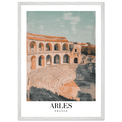 Arles France Amphitheater Framed Poster – Vintage Travel Wall Art with Wooden Frame and Serene Palette - Vibrantwalls