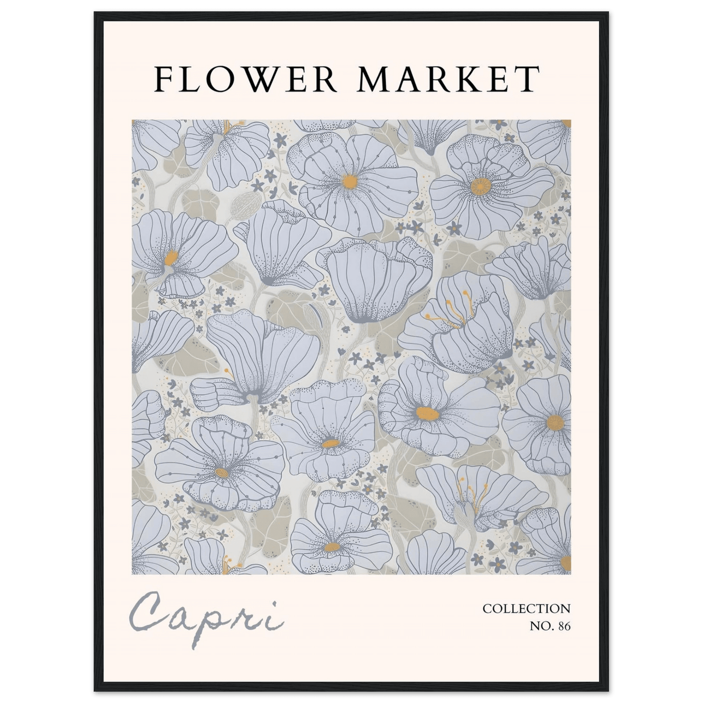 Capri Flower Market Framed Poster – Serene Floral Art Print in Cool Tones | Ready-to-Hang Wall Decor - Vibrantwalls