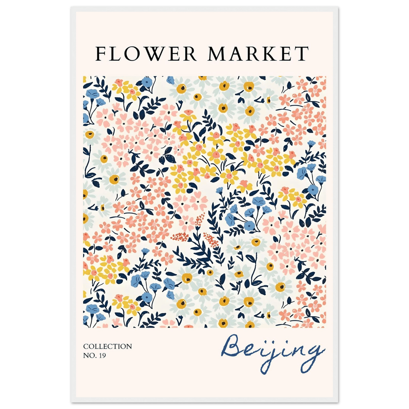 Flower Market Beijing Framed Poster – Whimsical Floral Art Print in Pastel Hues | Ready-to-Hang Wall Decor - Vibrantwalls