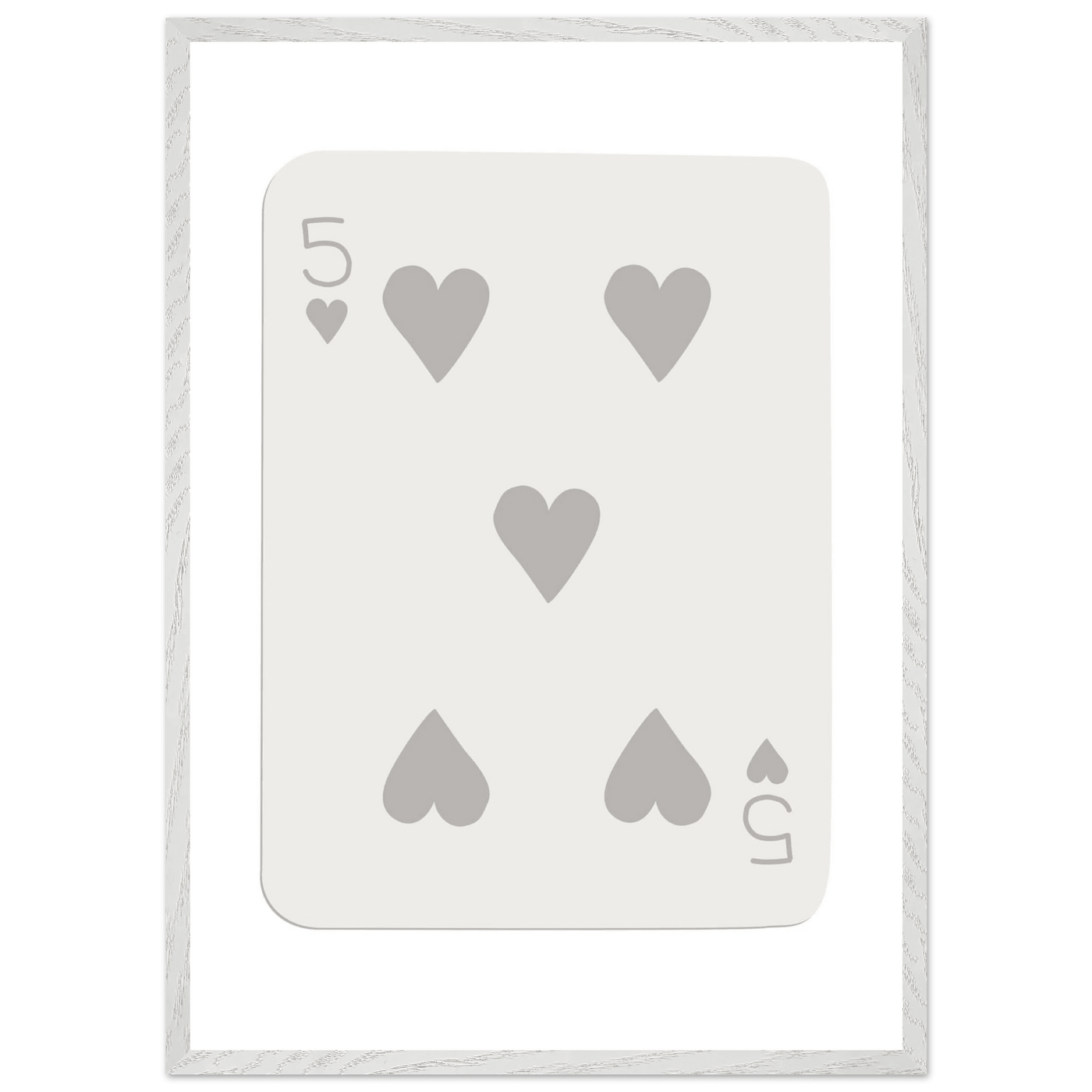 Minimalist Five of Hearts Poker Card Print - Eco-Friendly Mounted Framed Art for Modern Decor - Vibrantwalls