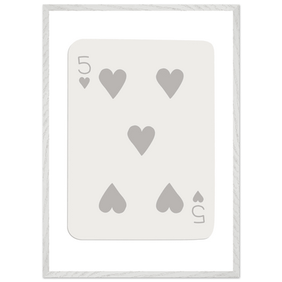 Minimalist Five of Hearts Poker Card Print - Eco-Friendly Mounted Framed Art for Modern Decor - Vibrantwalls