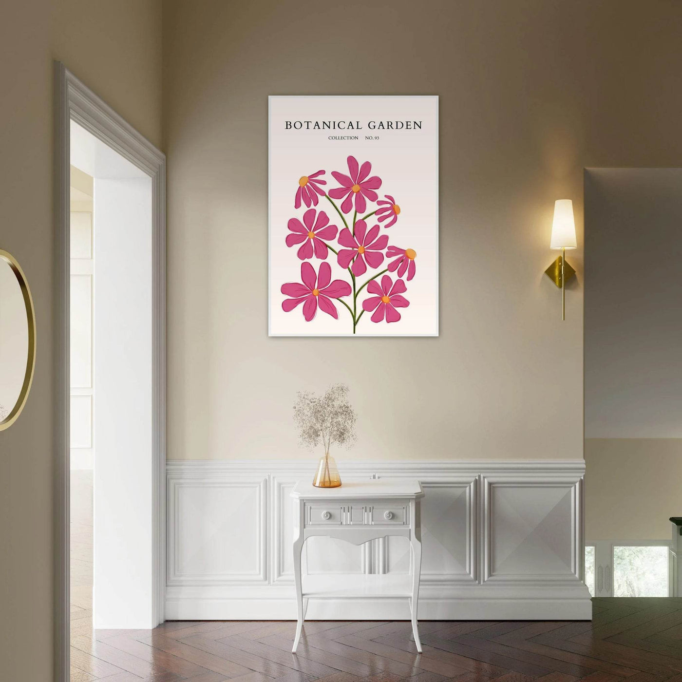 Vibrant Botanical Garden Framed Poster – Pink Cosmos & Abstract Floral Art Print | Ready-to-Hang in Various Sizes - Vibrantwalls
