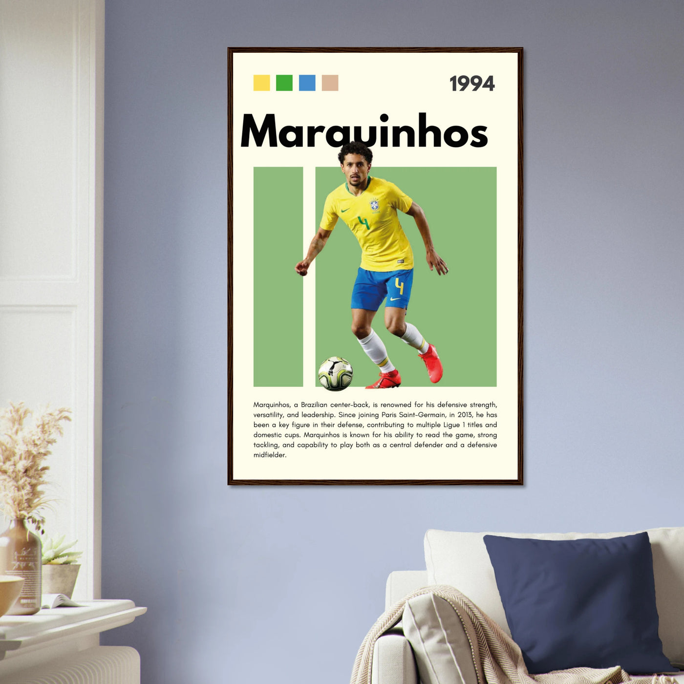 Marquinhos Brazil Football Framed Poster – Iconic Soccer Art Print for Fans Vibrantwalls