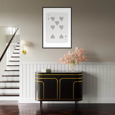 Minimalist Poker Card Print - Seven of Hearts - Mounted Eco-Friendly Framed Art, Custom Sizes & Finishes - Vibrantwalls