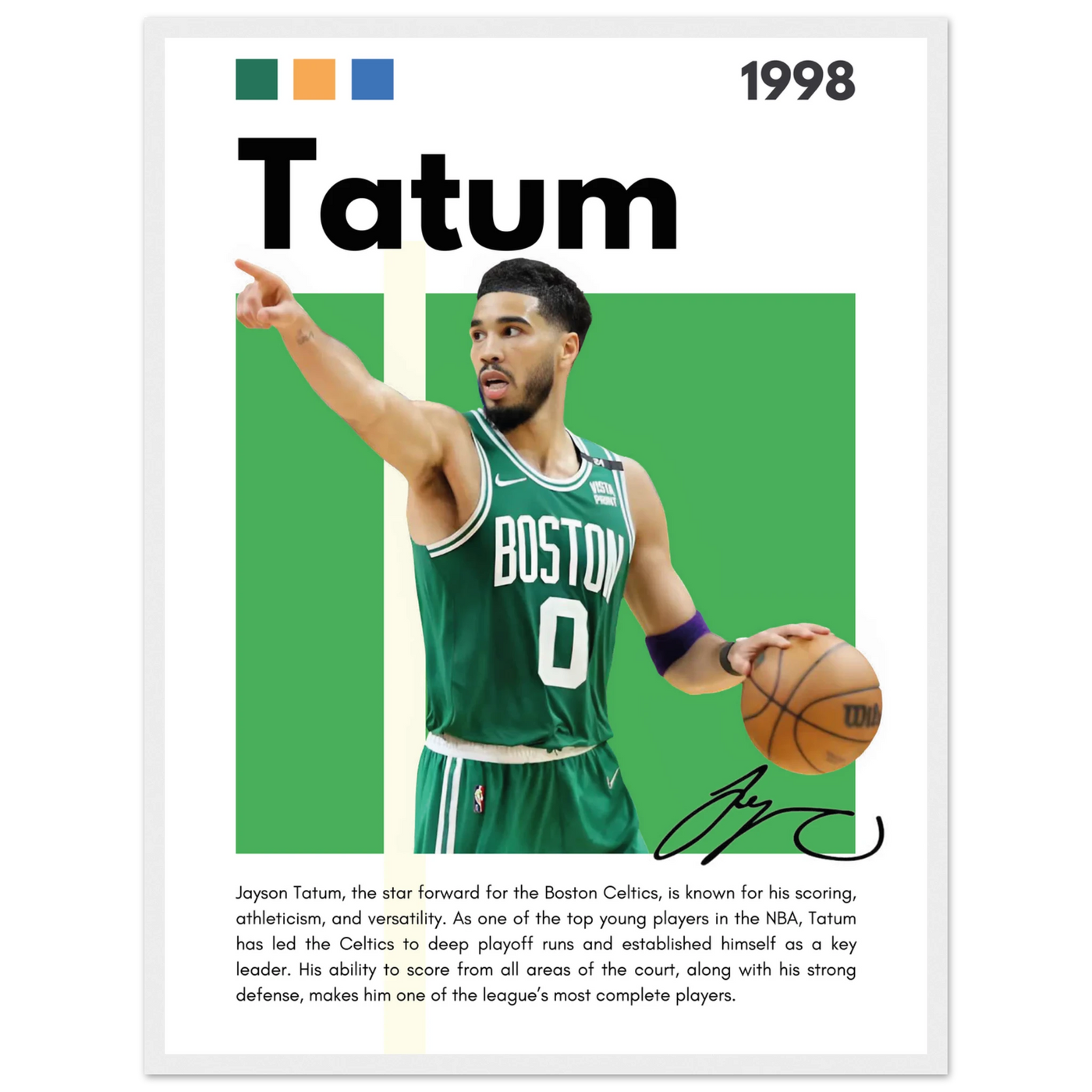 Jayson Tatum Boston Celtics Star Framed Poster 45x60 cm 18x24″ White frame Vibrantwalls