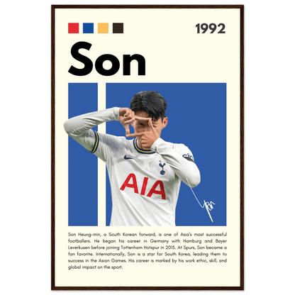 Son Heung-min Tottenham Hotspur Framed Football Poster 60x90 cm 24x36″ Dark wood frame Vibrantwalls