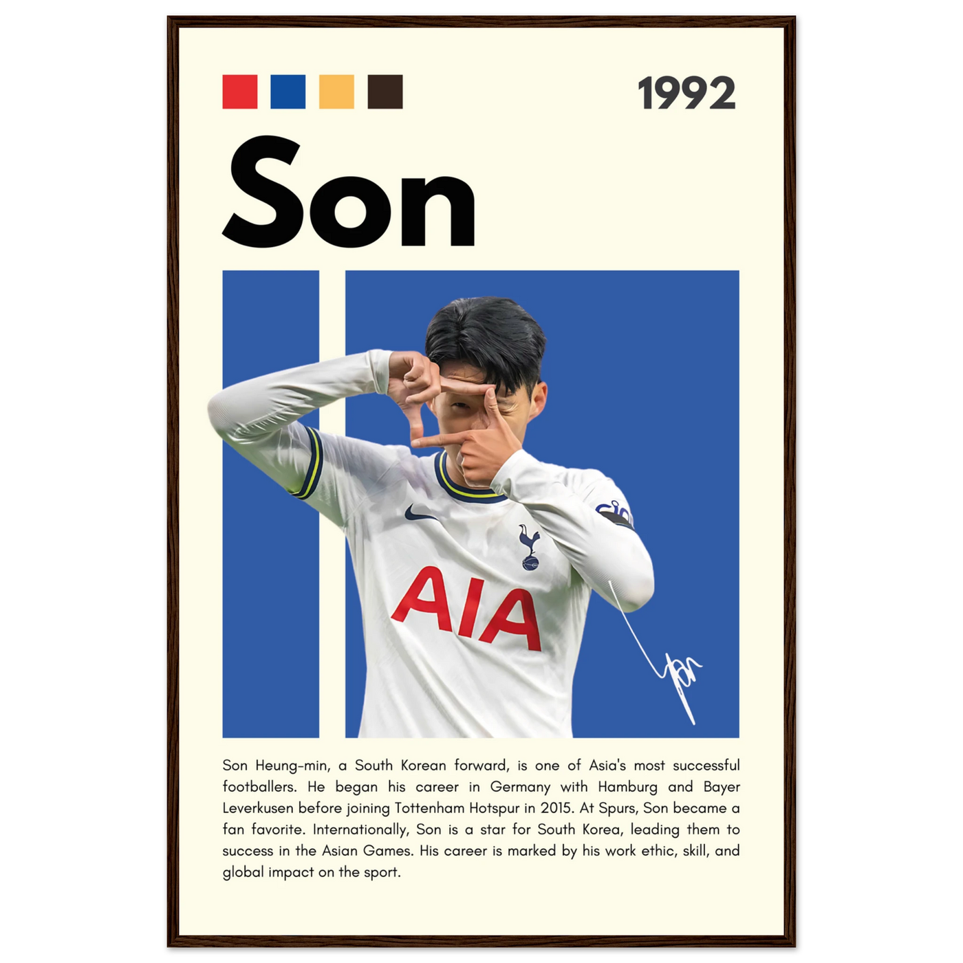 Son Heung-min Tottenham Hotspur Framed Football Poster 60x90 cm 24x36″ Dark wood frame Vibrantwalls
