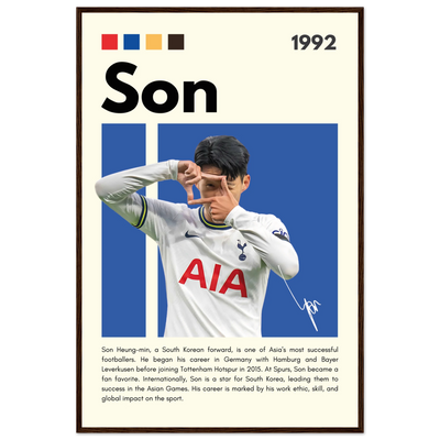 Son Heung-min Tottenham Hotspur Framed Football Poster 60x90 cm 24x36″ Dark wood frame Vibrantwalls