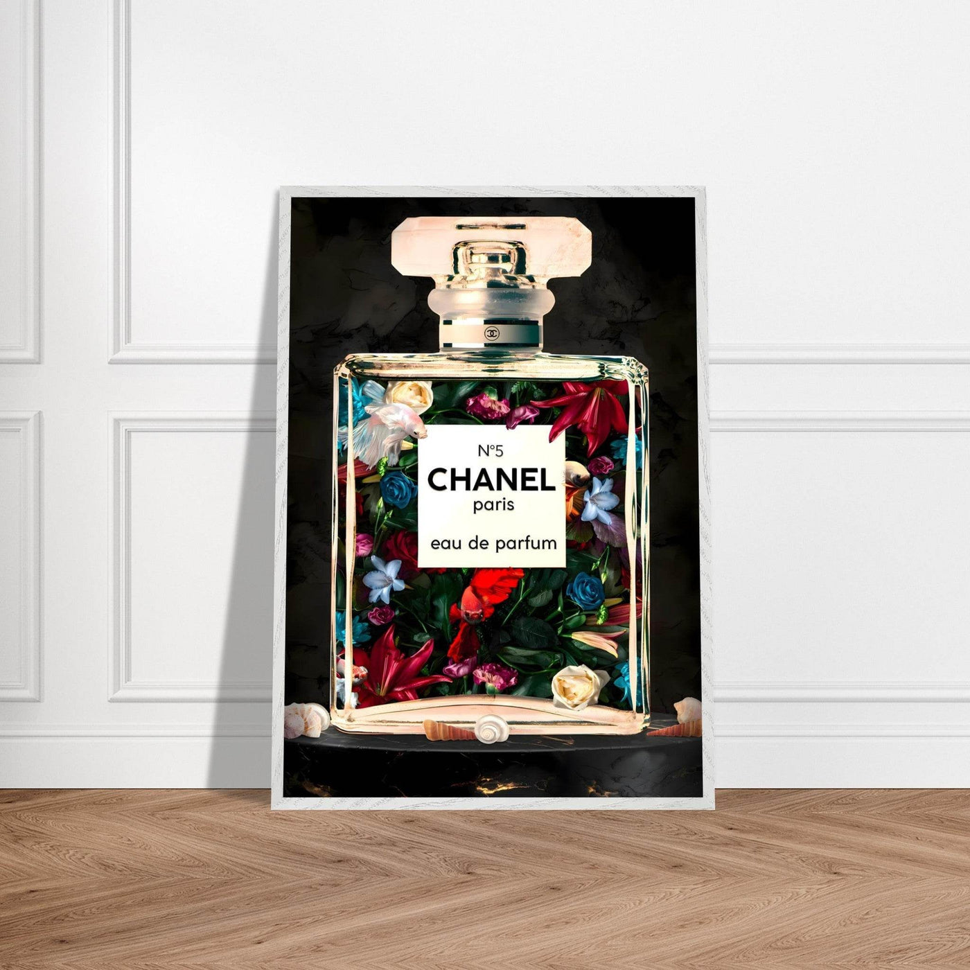 Chanel No. 5 Floral Fantasy Framed Art Print: A Timeless Blend of Iconic Fragrance and Vibrant Botanicals - Vibrantwalls