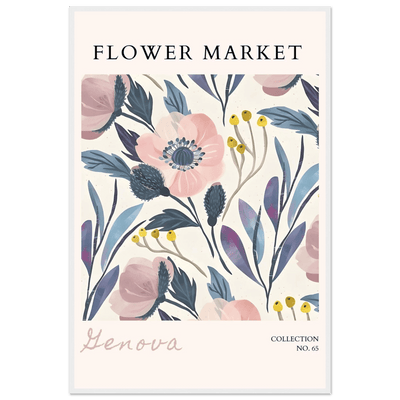 Flower Market 'Genova' Framed Poster – Blush & Indigo Floral Art Print | Ready-to-Hang Botanical Decor - Vibrantwalls