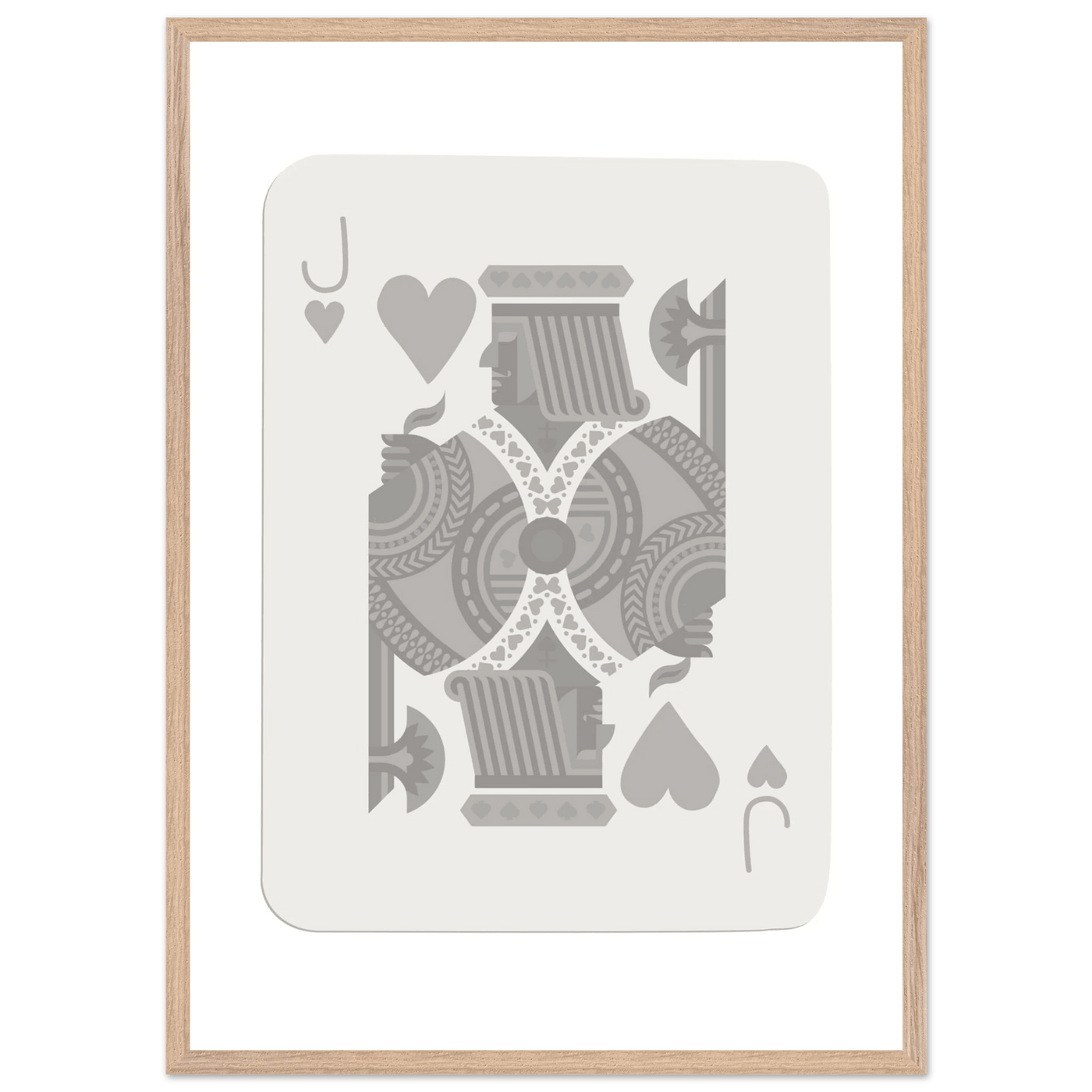 Jack of Hearts Poker Card Print - Minimalist Grey & White Art - Framed Poster, Eco-Friendly Wood - Vibrantwalls