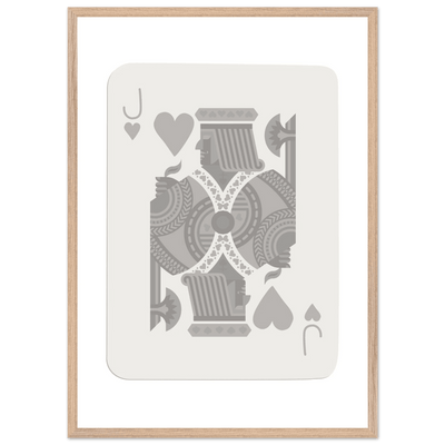 Jack of Hearts Poker Card Print - Minimalist Grey & White Art - Framed Poster, Eco-Friendly Wood - Vibrantwalls