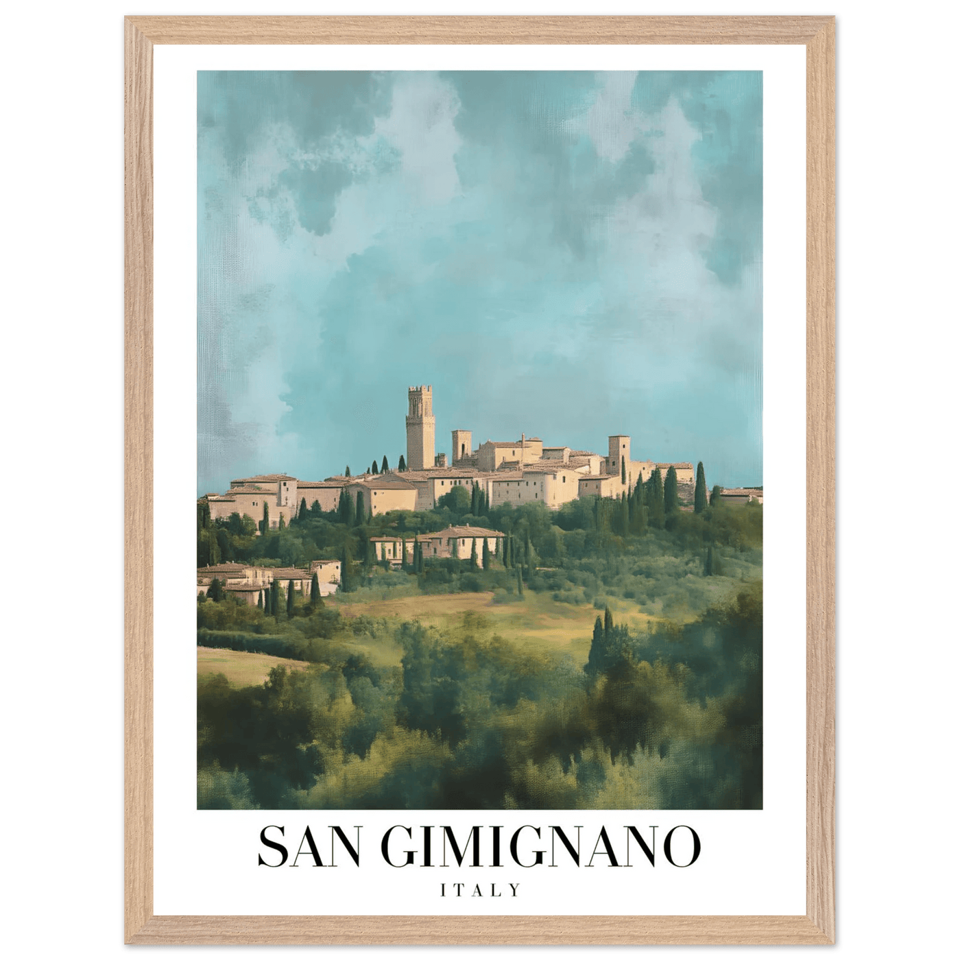 San Gimignano Italy Framed Poster – Vintage Tuscan Countryside Wall Art with Wooden Frame - Vibrantwalls