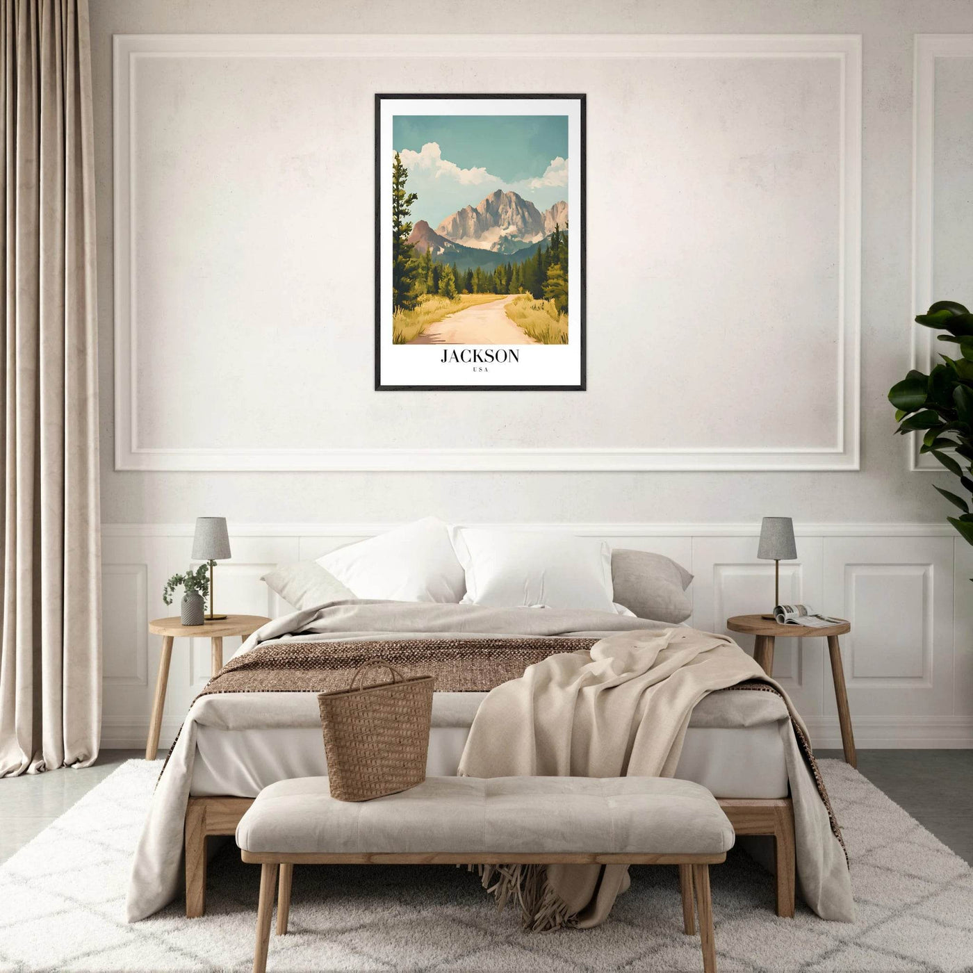 Jackson USA Mountain Landscape Framed Poster – Vintage Travel Wall Art with Wooden Frame - Vibrantwalls
