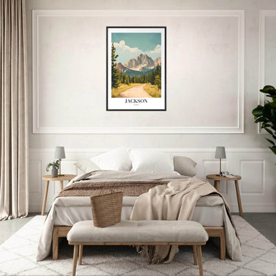 Jackson USA Mountain Landscape Framed Poster – Vintage Travel Wall Art with Wooden Frame - Vibrantwalls