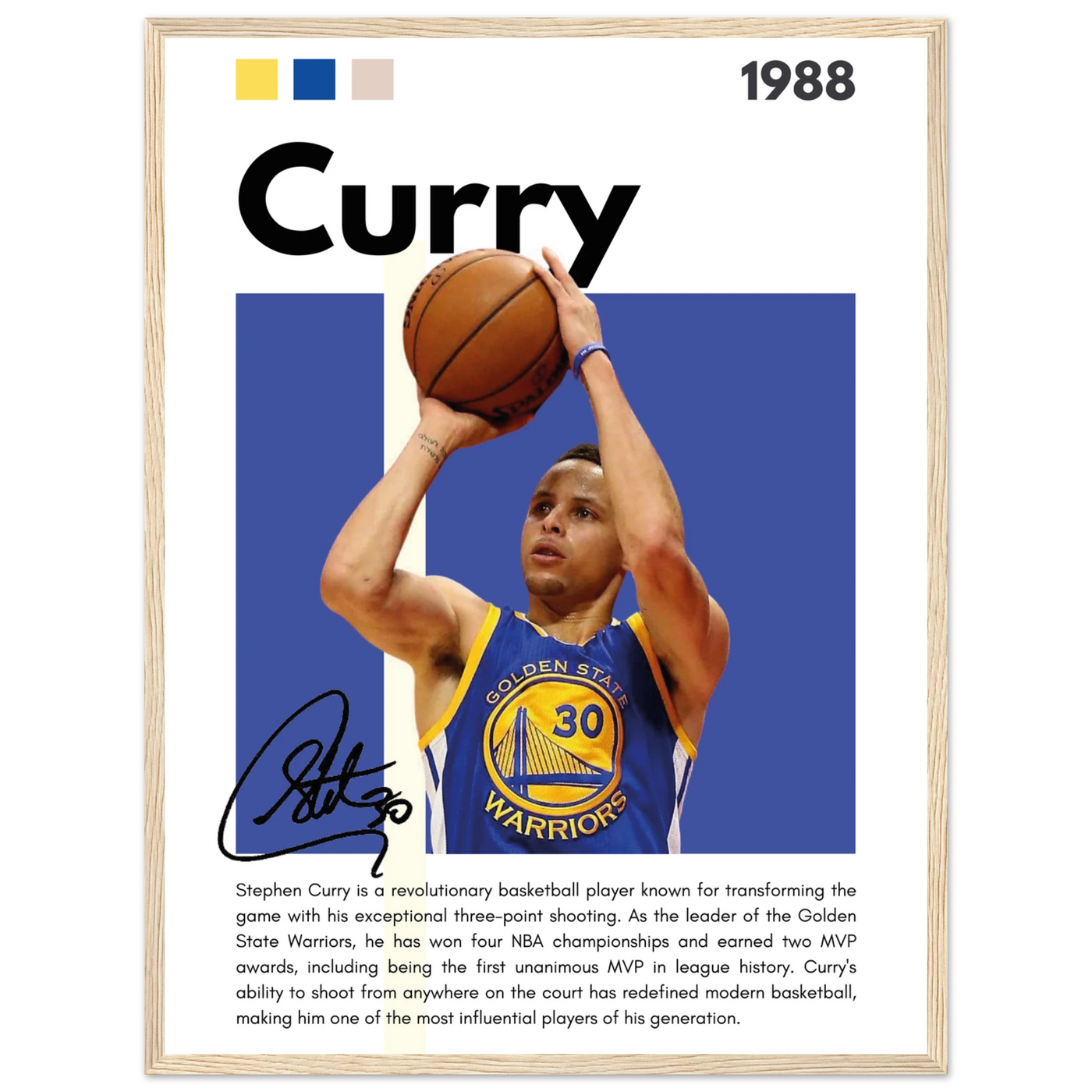 Stephen Curry Golden State Warriors Vintage Art 45x60 cm 18x24″ Wood frame Vibrantwalls
