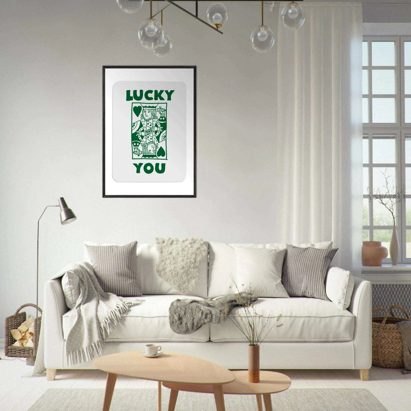 Lucky You Poker King of Hearts Print - Mounted Eco-Friendly Framed Poster Art in Dark Green - Vibrantwalls